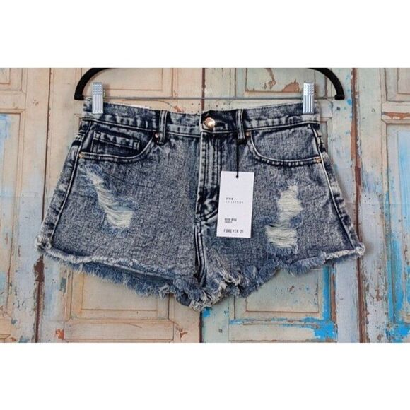 Forever 21 Womens Size 27 Blue Acid Wash High Rise Denim Cut-Off shorts - Picture 1 of 8
